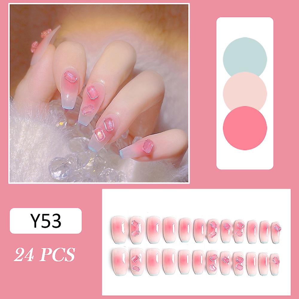 Pink Glossy False Nails Full Cover Prom Nails