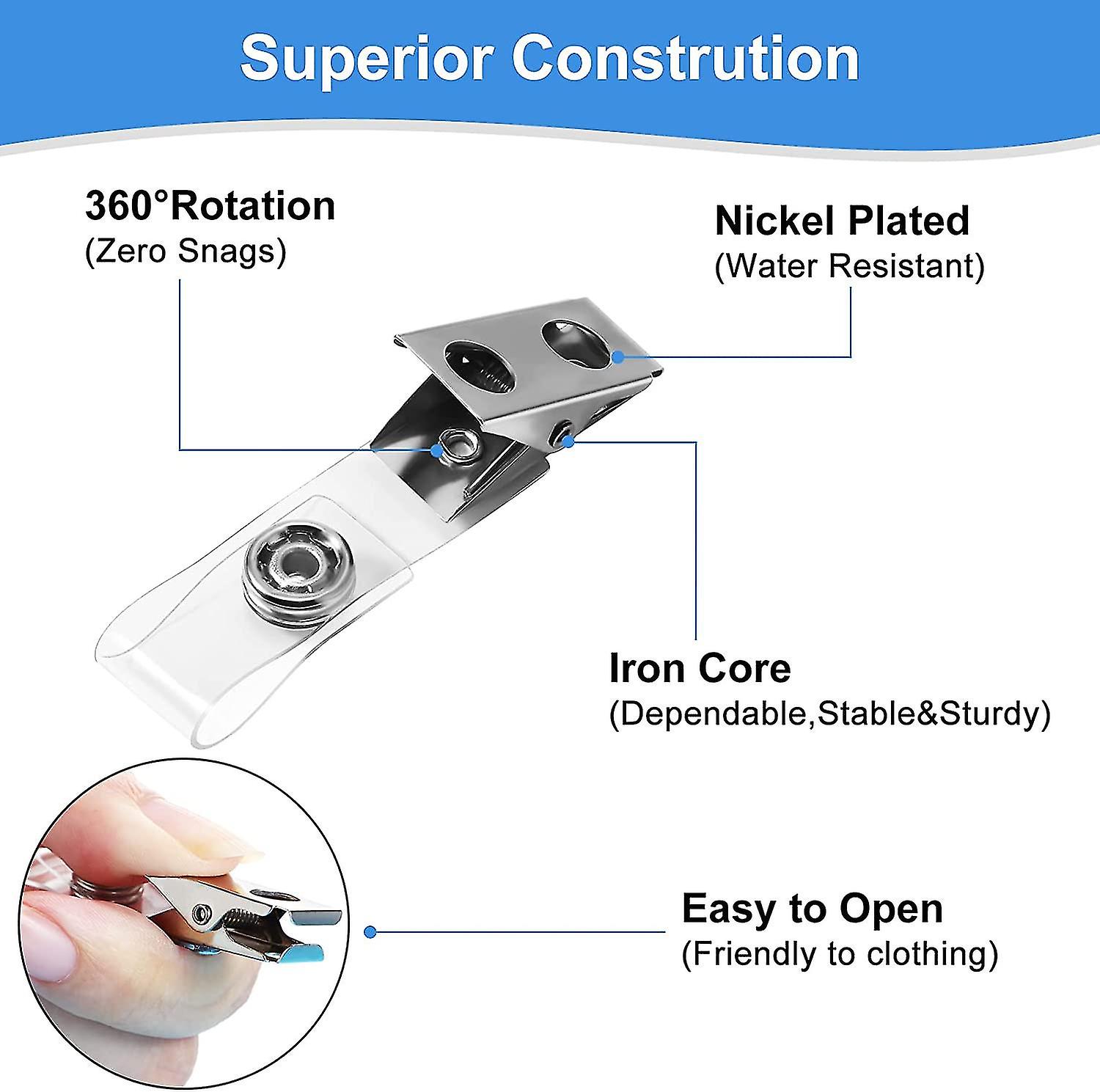 100 Pcs Metal Badge Clips Id Badge Clips Double Hole Badge Clips With ...