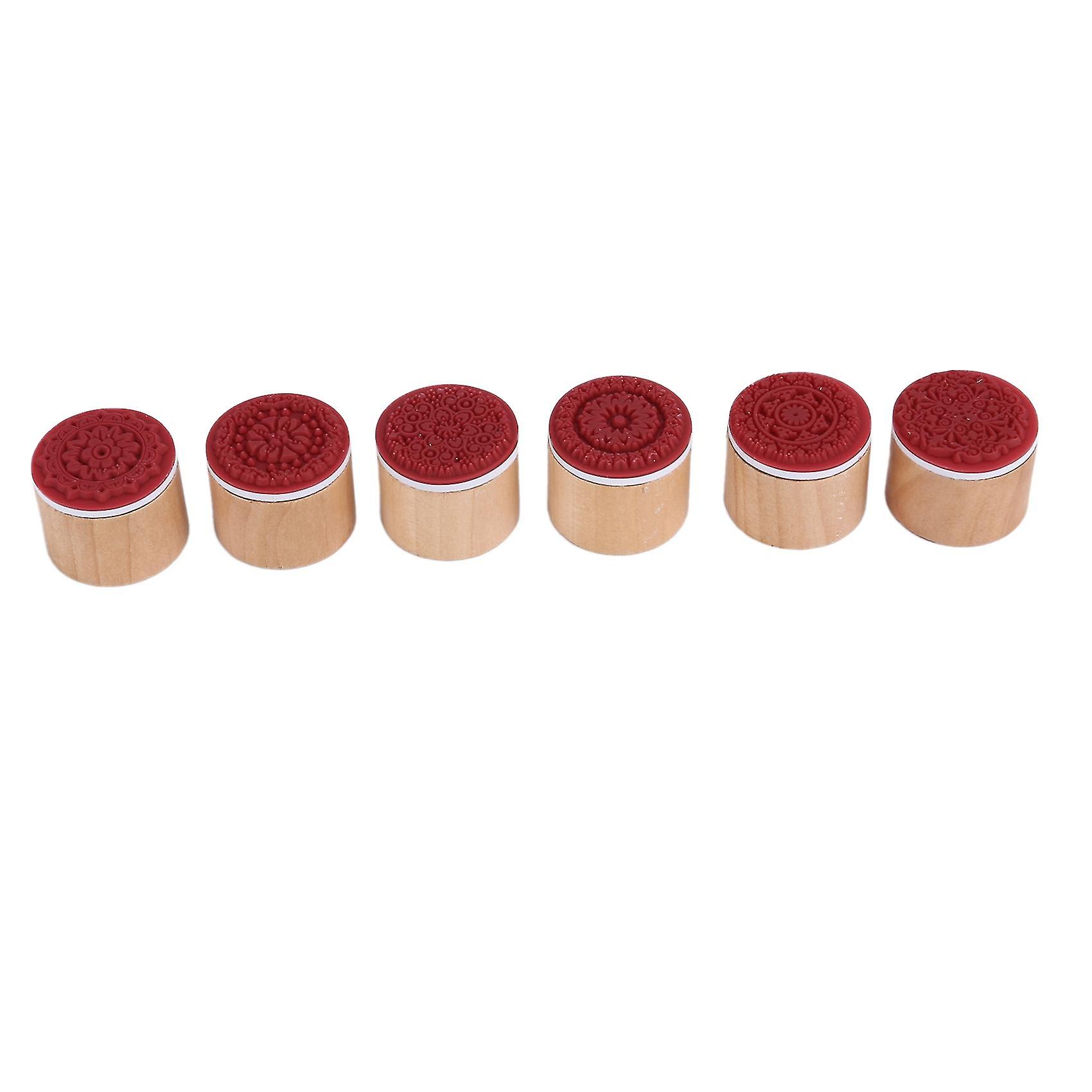 6 Assorted Rubber Stamp Round Handwriting Fl Flower Craft