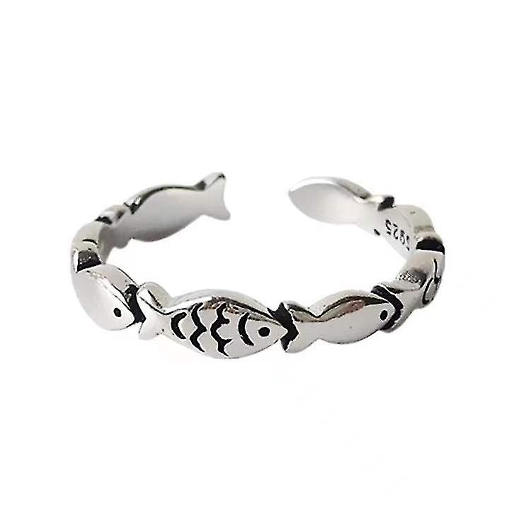 Retro Fashion Small Fish Ring Trendy Creative Silver Ring Exquisite Cute Fish Open Finger Ring,1pc