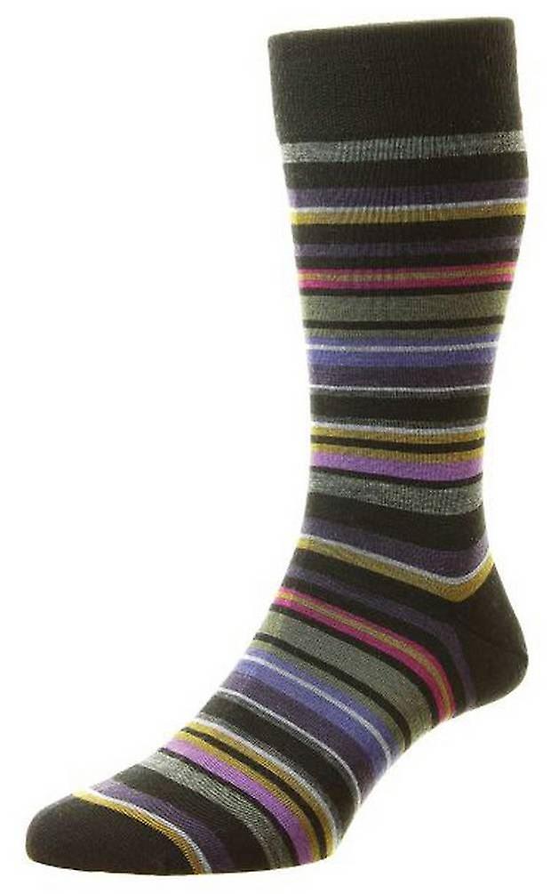 Pantherella Quakers All Over Multi Stripe Merino Wool Socks - Black