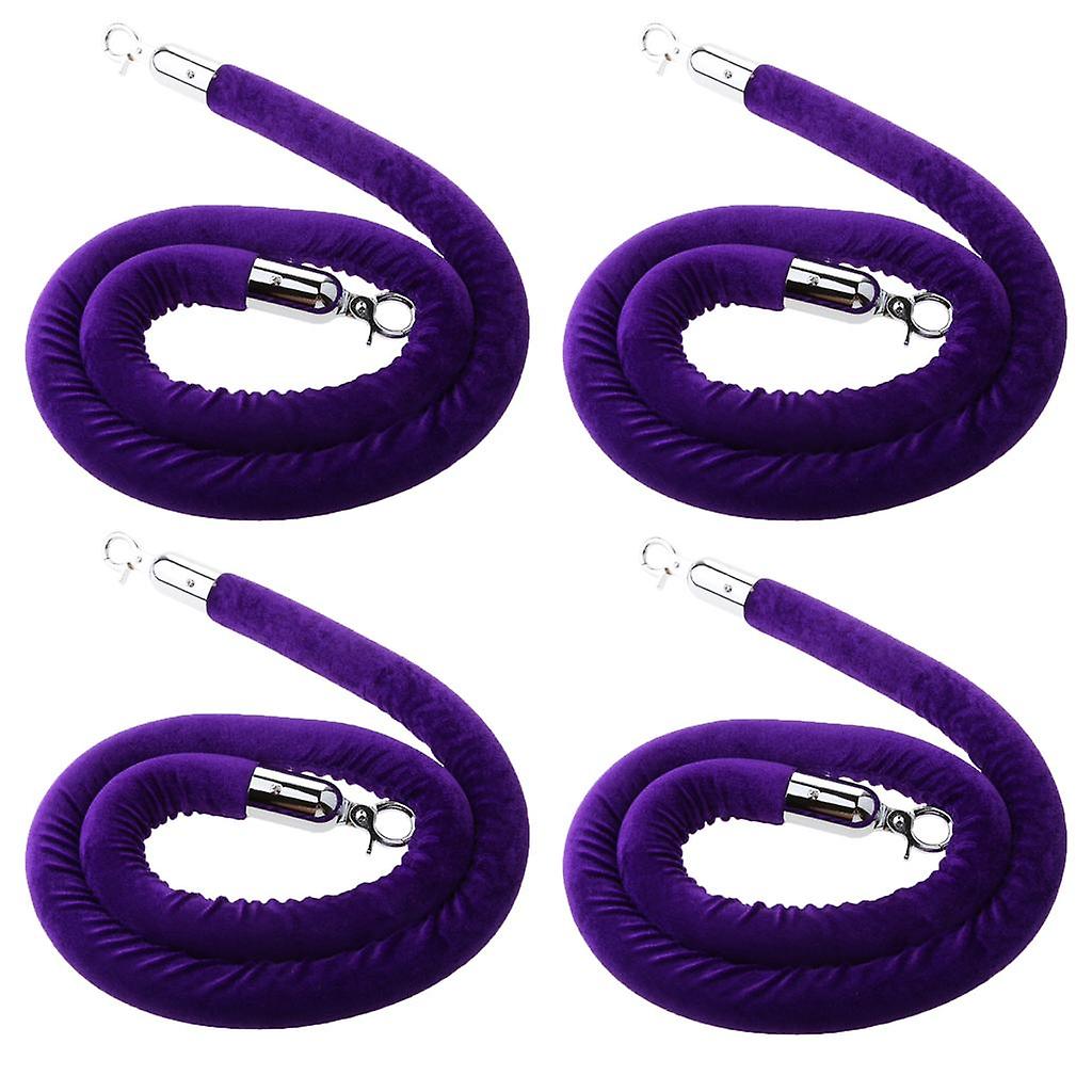 4x 1.5m Velvet Rope Crowd Control Stanchion Post Queue Line Barrier Purple