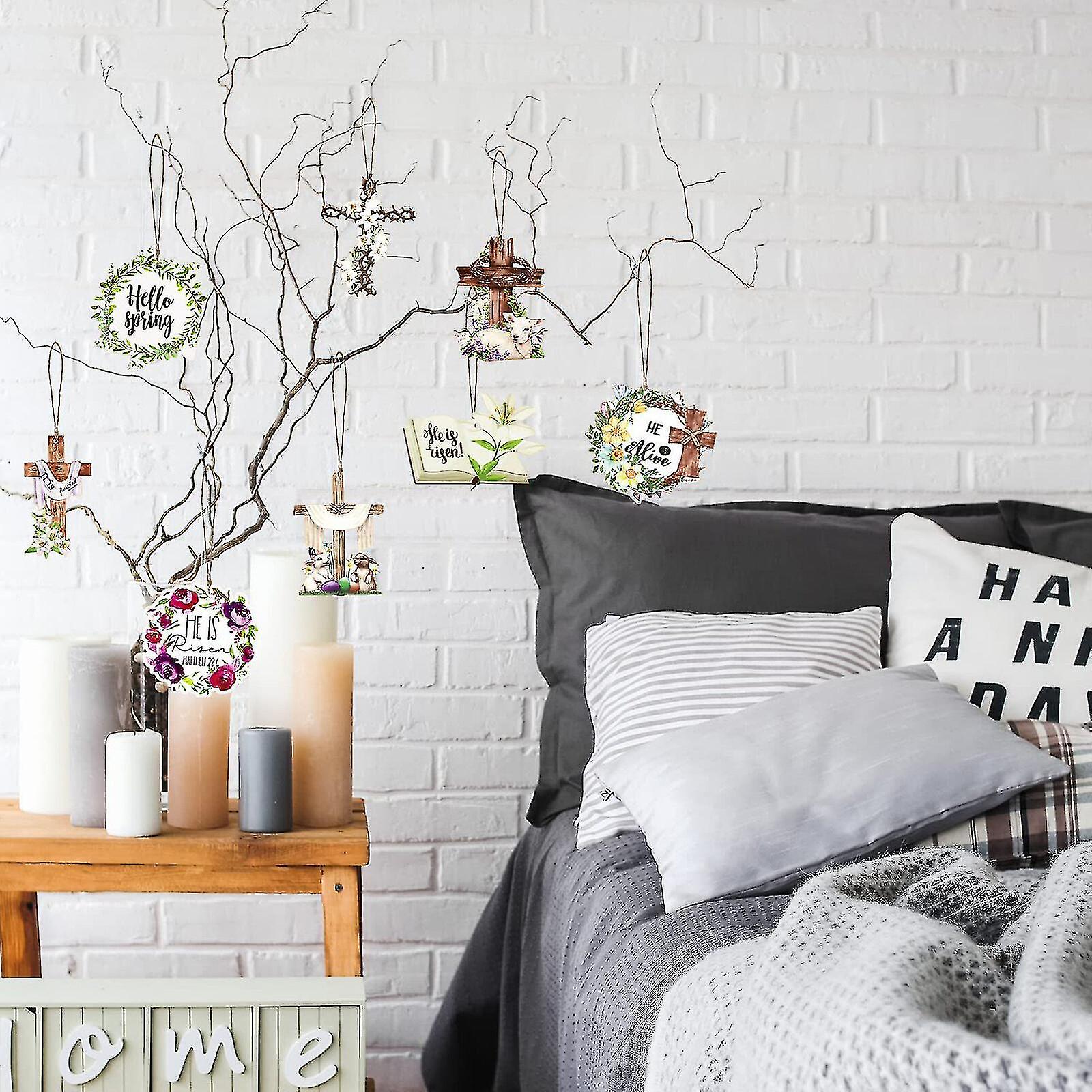 24 Pieces Happy Easter Wooden Hanging Signs Easter Cross