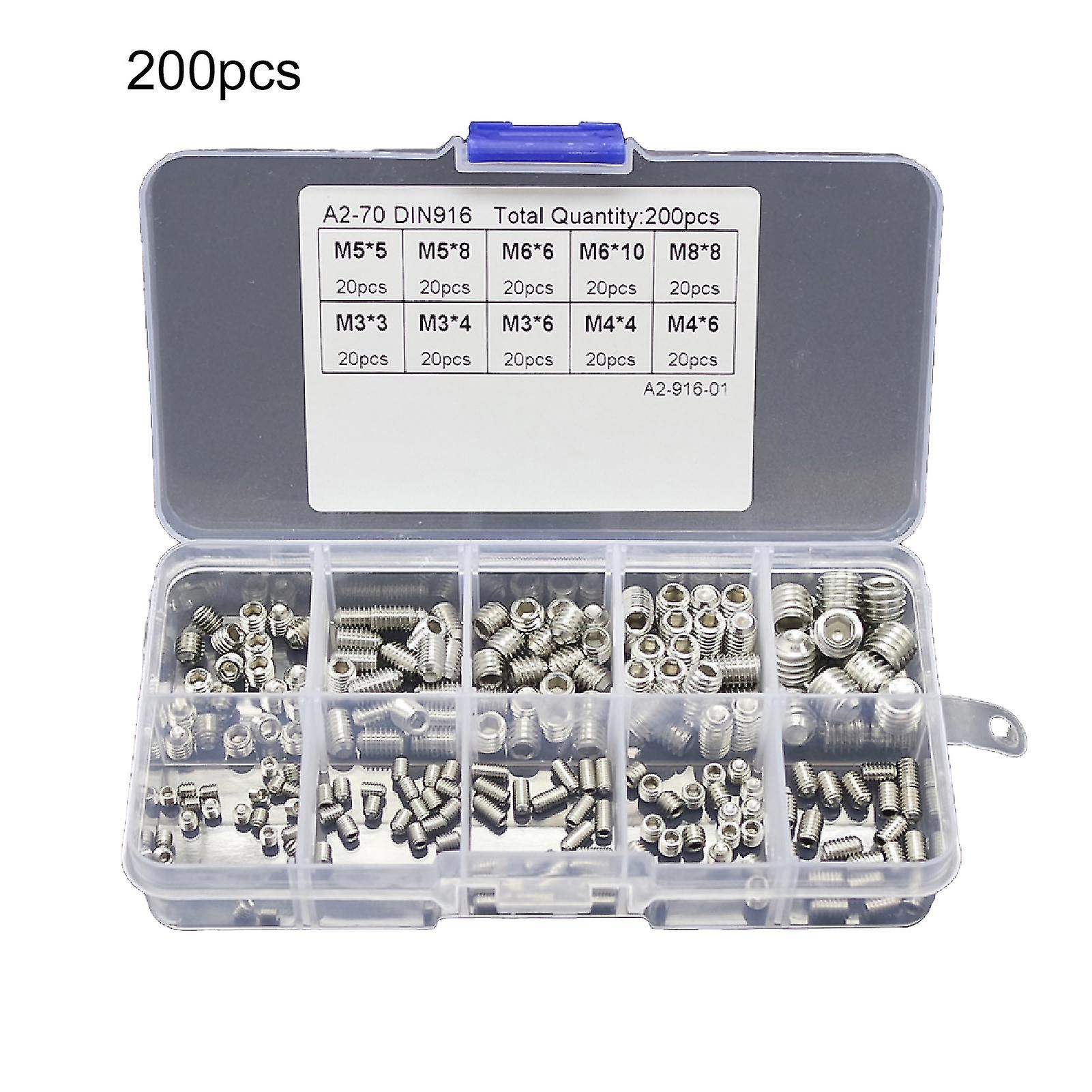 200pcs M3/4/5/6/8 acero inoxidable Allen Head Socket Hex Set Grub Screw Cup Point