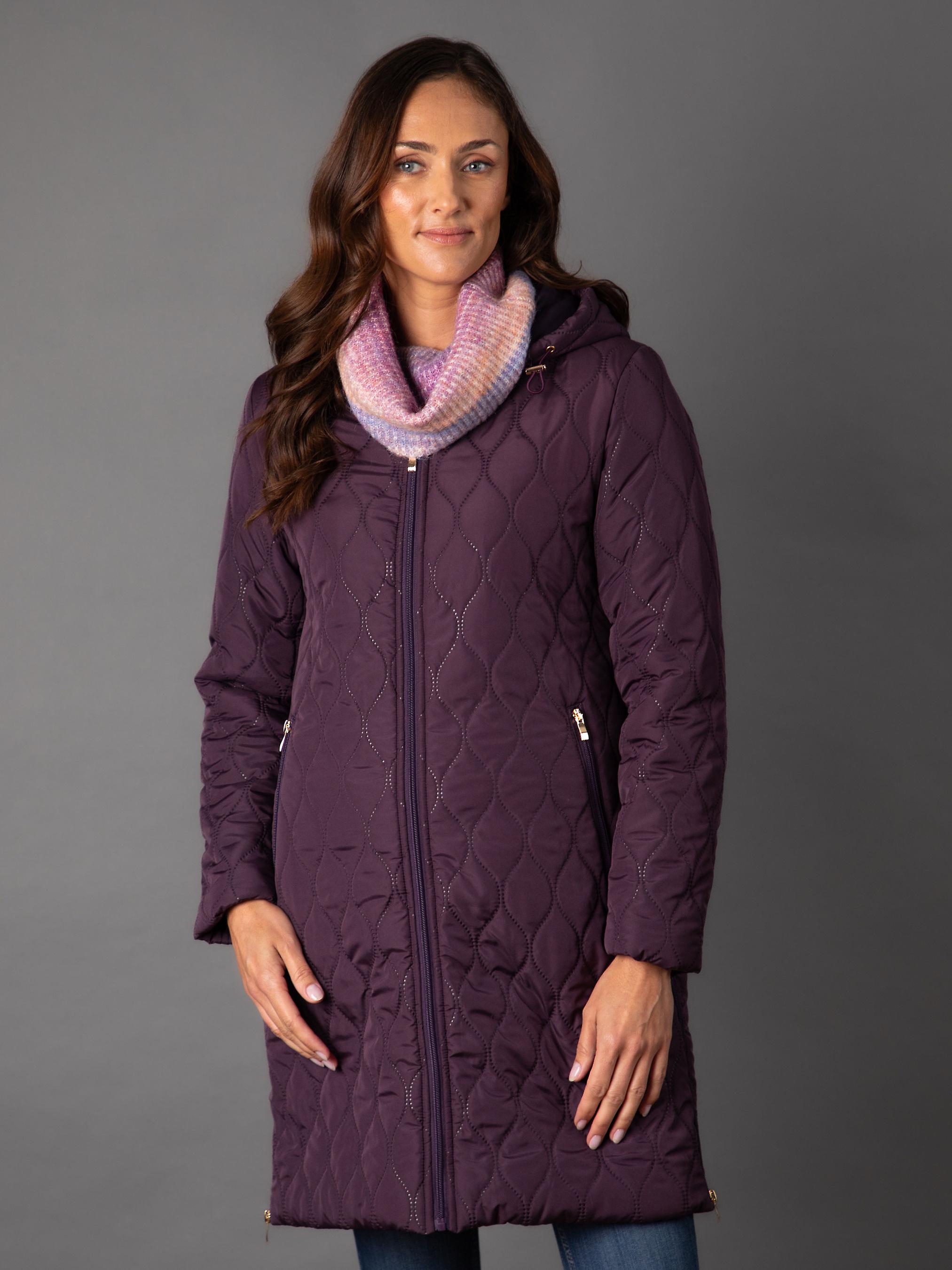 Mandy Longline Quilted Coat in Plum