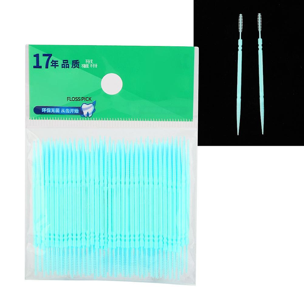 100pcs Double Head Green Toothpick Floss Pick Oral Care