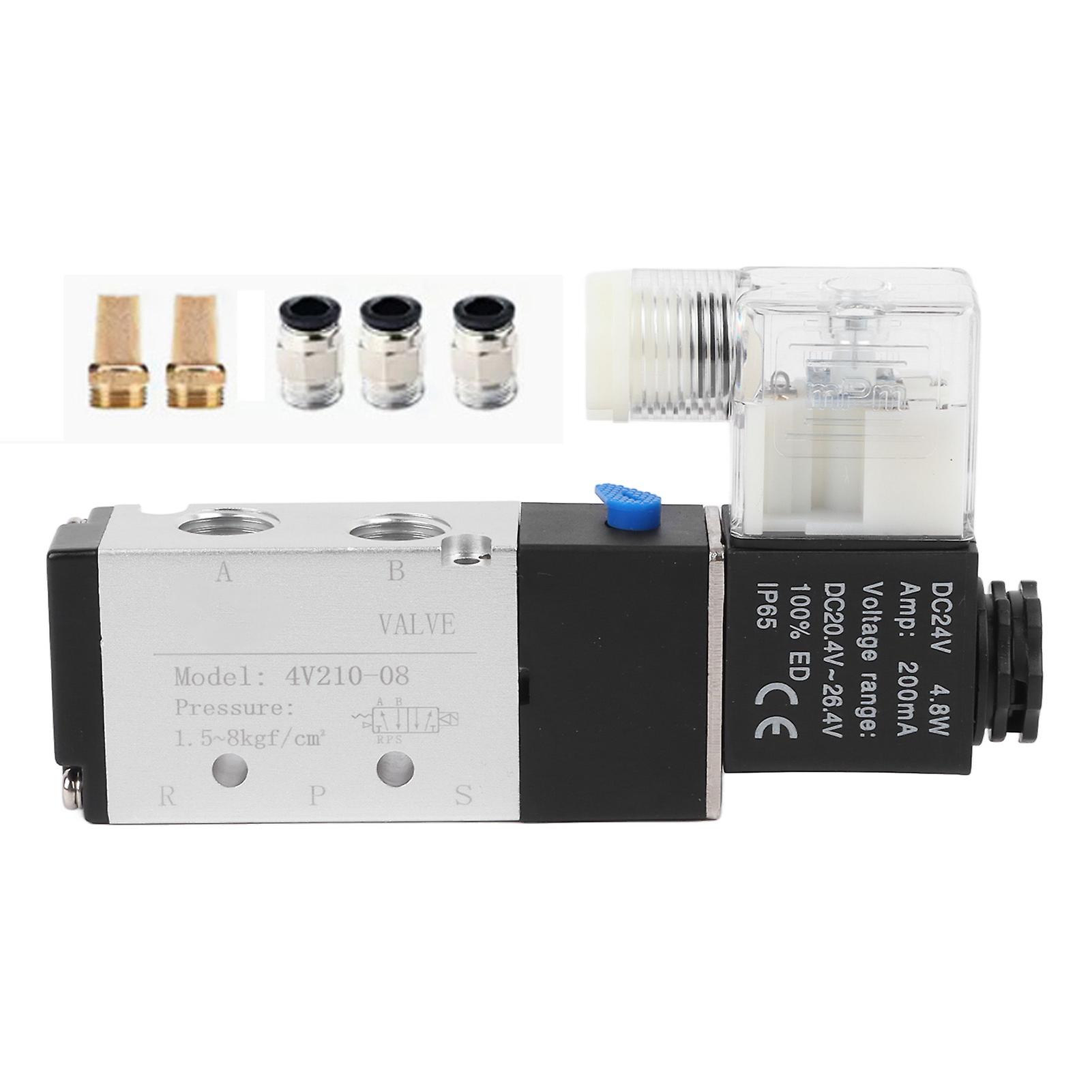 Pneumatic Sole Valve 2 Position 5 Way Sole Air Valve with 8mm Connector Silencer DC20.4‑26.4V
