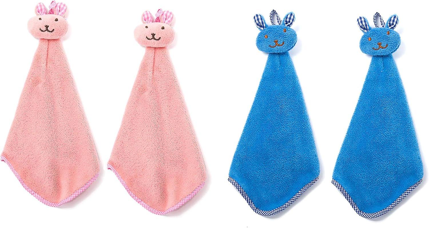 Set of 4 Cute Hanging Hand Towels, Cleaning Cloth, Ultra Absorbent Soft Cloth with Hanging Loop, for Kitchen Bathroom, Coral Velvet Microfiber Towel 4