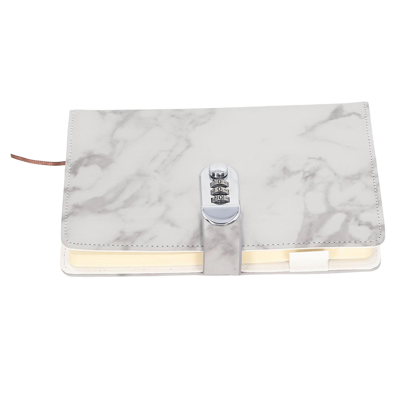 Locked Notebook Ribbon Bookmark Waterproof Cover Lined Notebook with Password Lock for Office School Gray