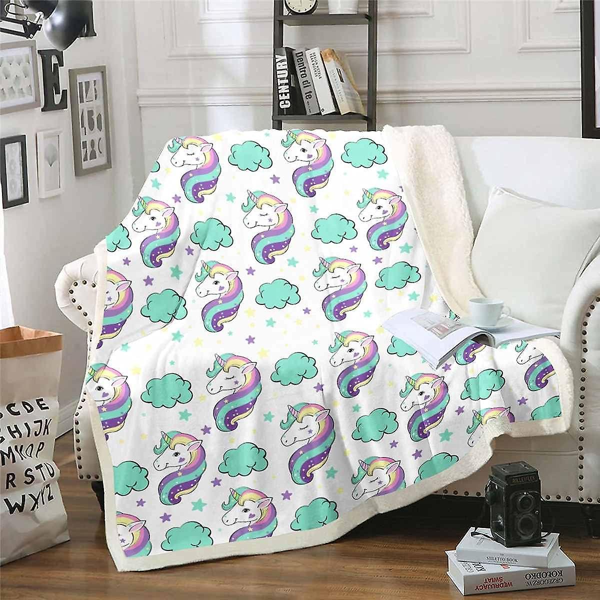 Kerota Cartoon Unicorn Plush Blanket Magical Animal Fleece Throw Blanket for Bed Sofa Clouds Sherpa