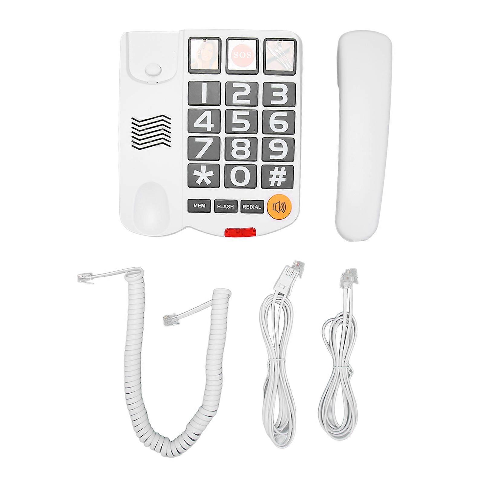 Big Button Phone Multifunction One Touch Dialling Hands Free Corded Landline Telephone with Loud Speaker for Seniors White