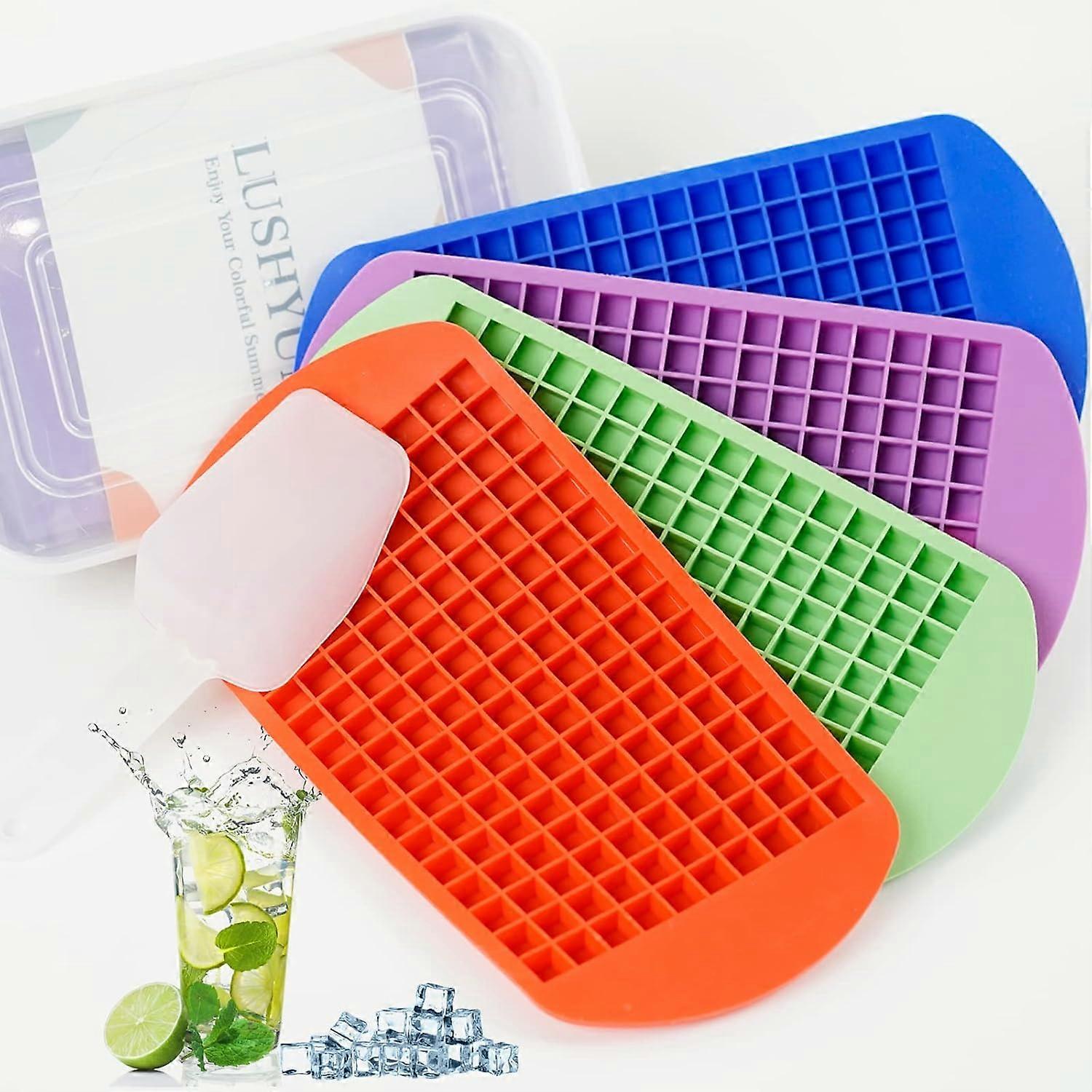 Mini Ice Cube Trays Silicone With Bin for Freezer, 4 Pack 640 Chewy Small Ice ,  With Storage Box & Ice Scoop
