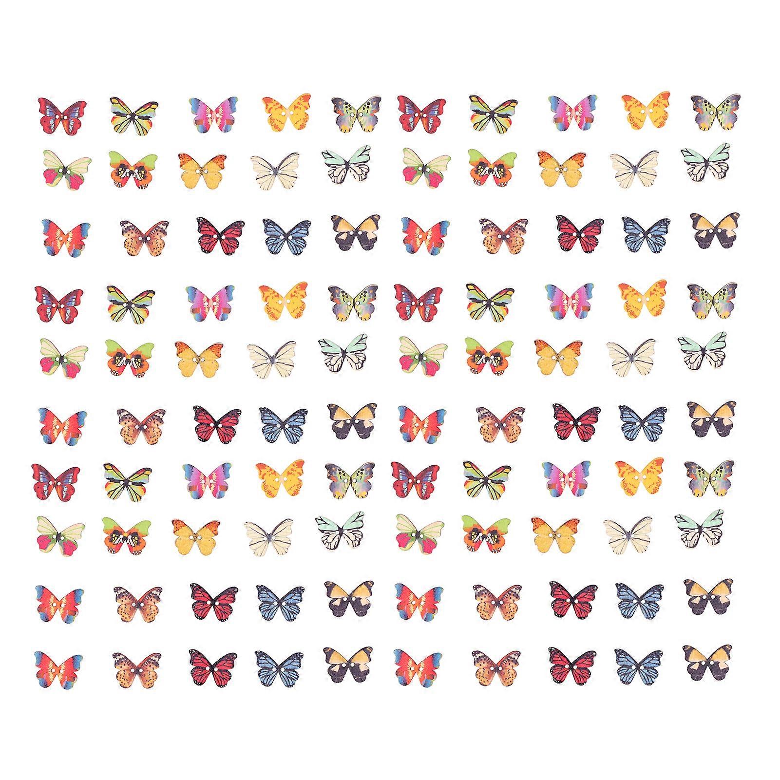 100pcs Wooden Buttons Colorful Mixed Cartoon Butterfly Shape Diy Handmade Buttons For Sewing Crafts
