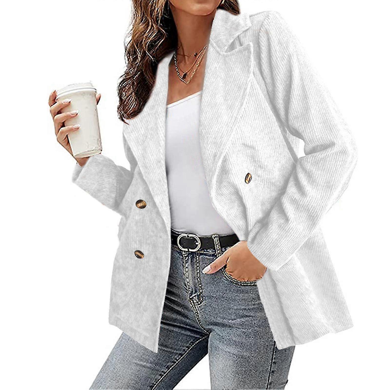 Damen Cordjacke Einfarbig Lockeres Revers Mantel Mode Langarm Herbst Winter Mantel