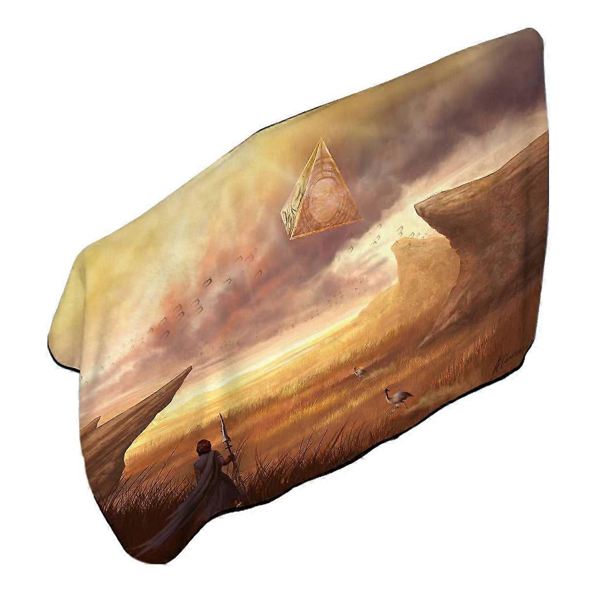 Fantasy Art Hovering Pyramid above Warrior Microfiber Beach Towel