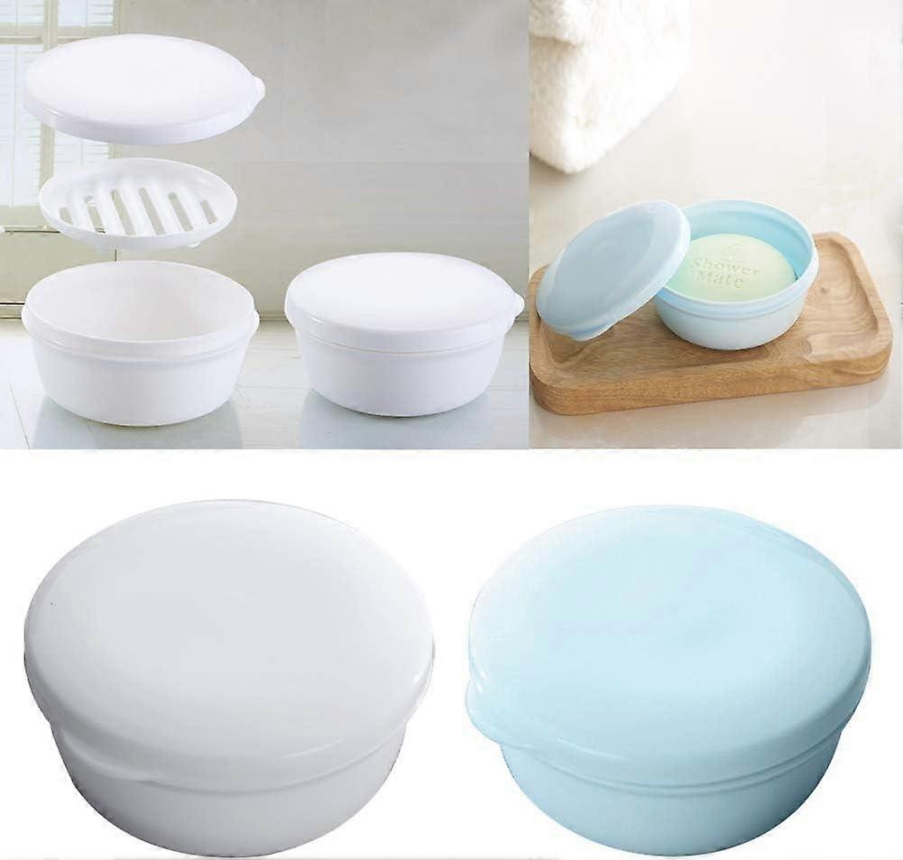 Soap Dish Blue and White Plastic Soap Dish with A Diaper to Dry Portable for Travel - Set of 2 Soap 