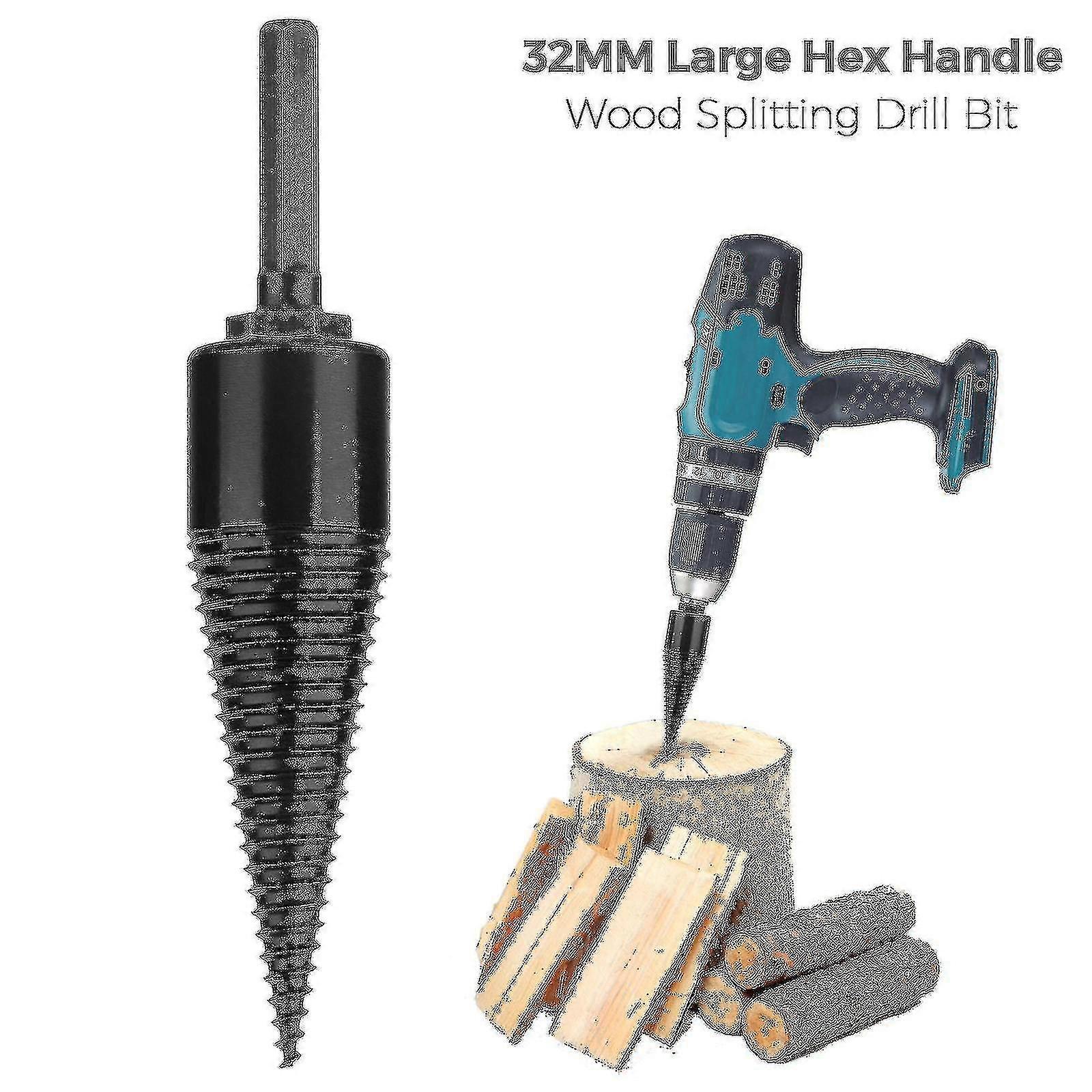 Průmyslový vrták na palivové dřevo Bit Wood Cone Hex Shank Wood Log Splitter Screw Splitting 32mm