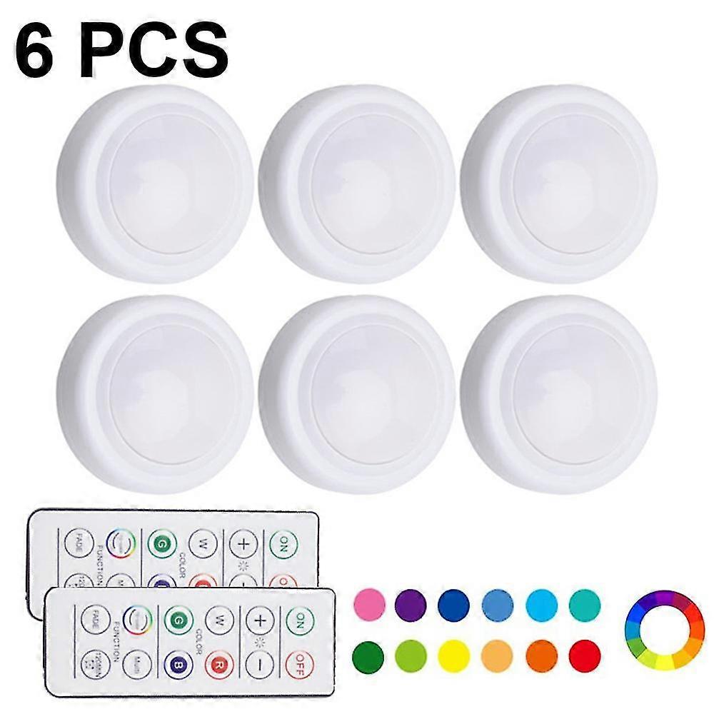 3pcs Night Light With 16 Colors Changeable Led Puck Lightings Battery Powered Dimmable Under Cabinet Lights Wireless, With 2 Remote Controls Ti