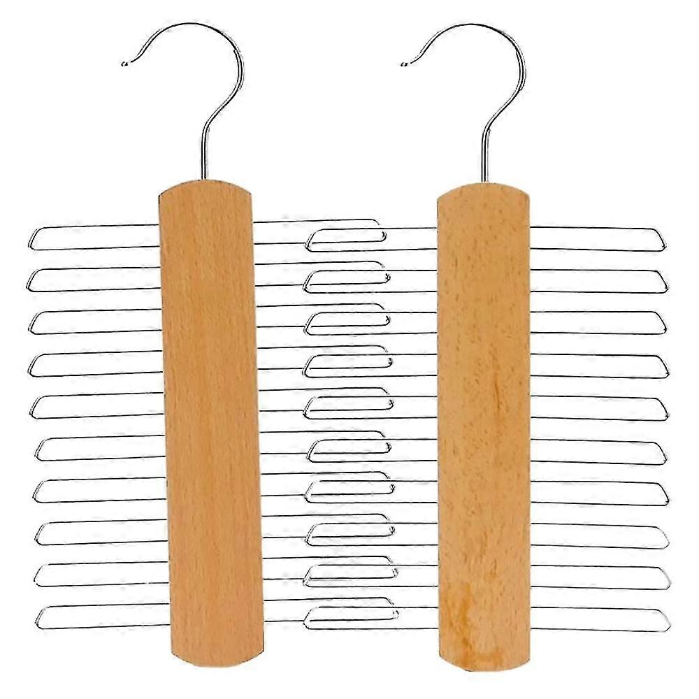 2Pcs Wood Tie Rack Holder, Premium Wooden Necktie, Rotate to Organizer Storage Rack with Non- Clips