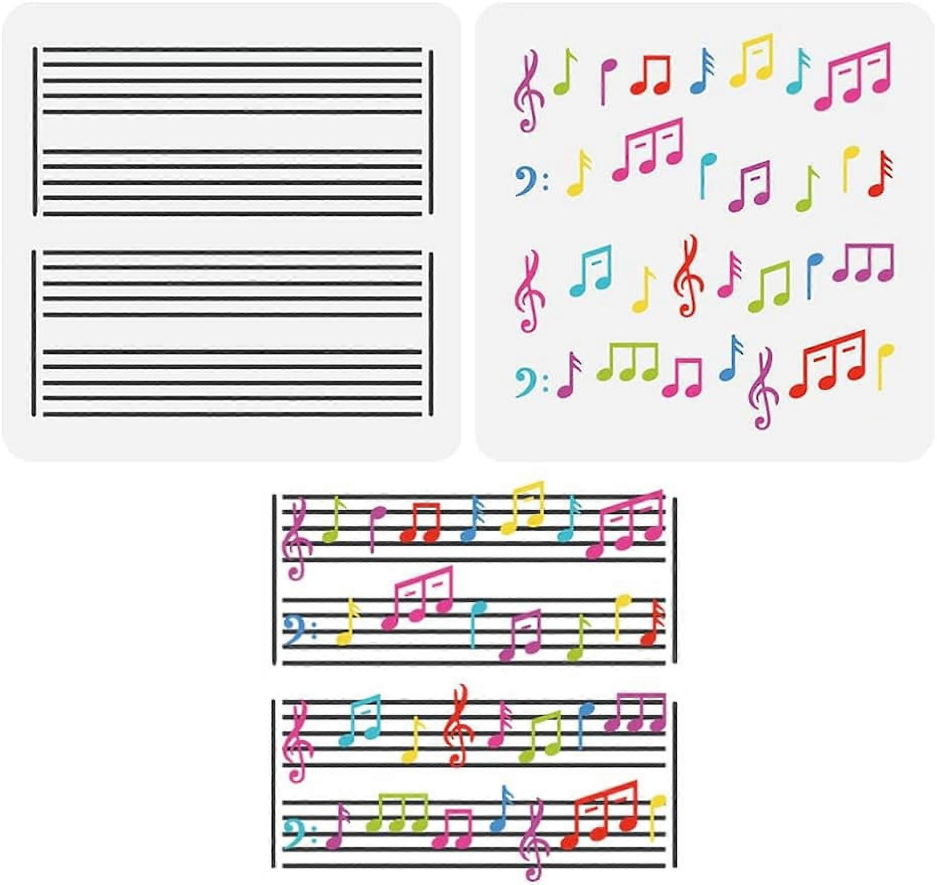 2Pcs Music Painting Stencil Reusable Layered Music Notes Pattern Drawing Template DIY Art Music Notation Decoration Stencil for Painting