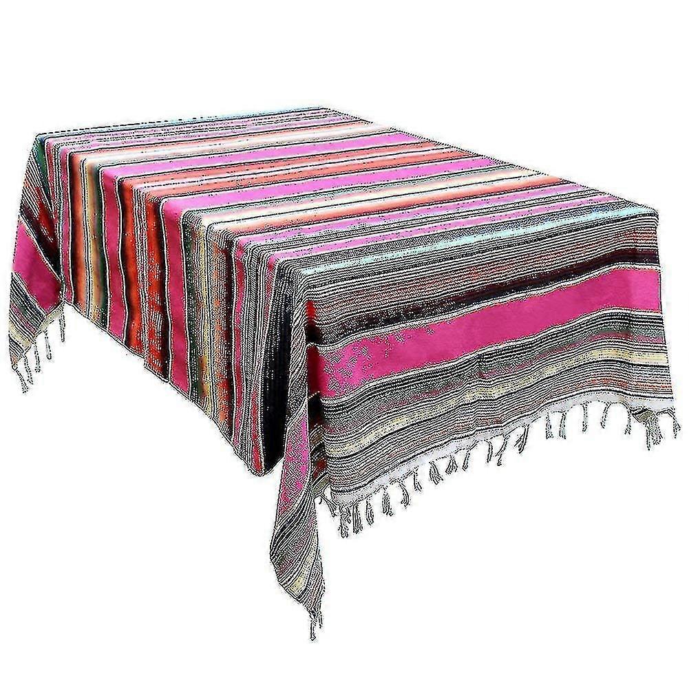 Mexican Blanket Striped Tassel Tablecloth 59 X 84 Inch For Mexican Wedding Party Decorations, Large