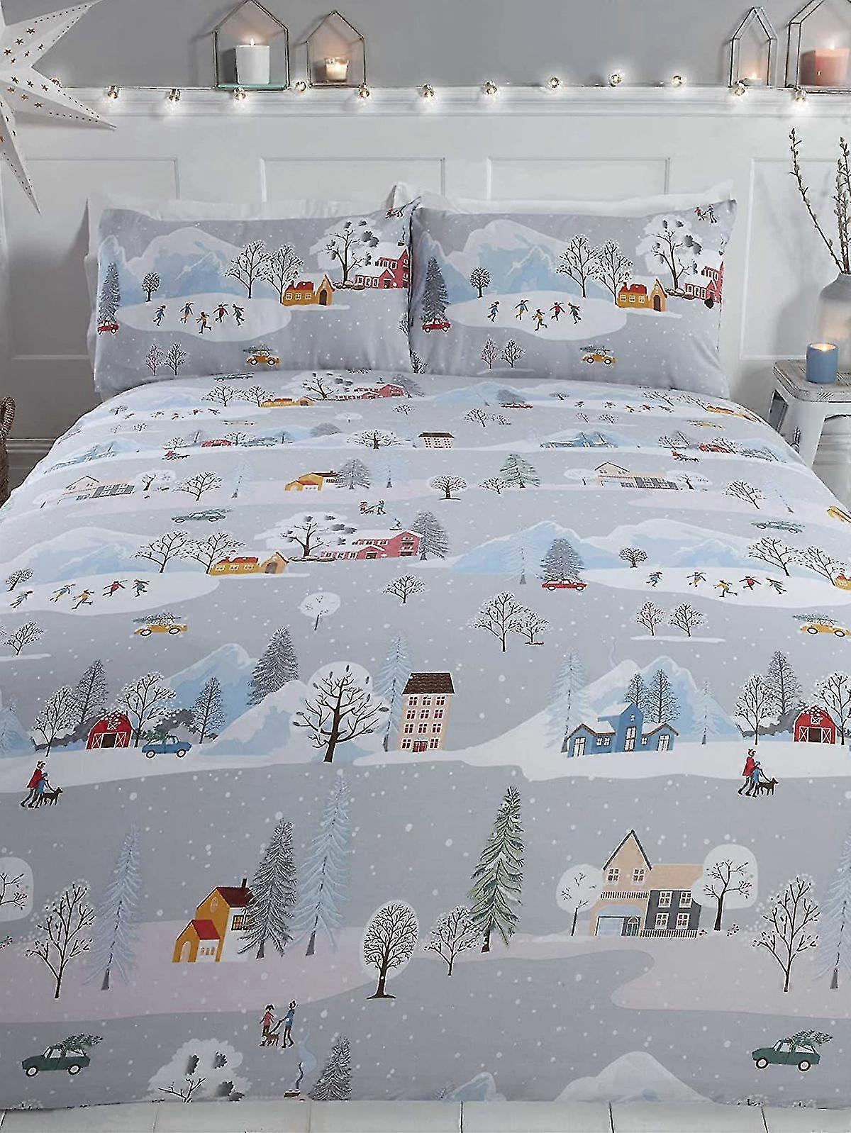 Conjunto de capa de edredom de Natal da cidade de inverno