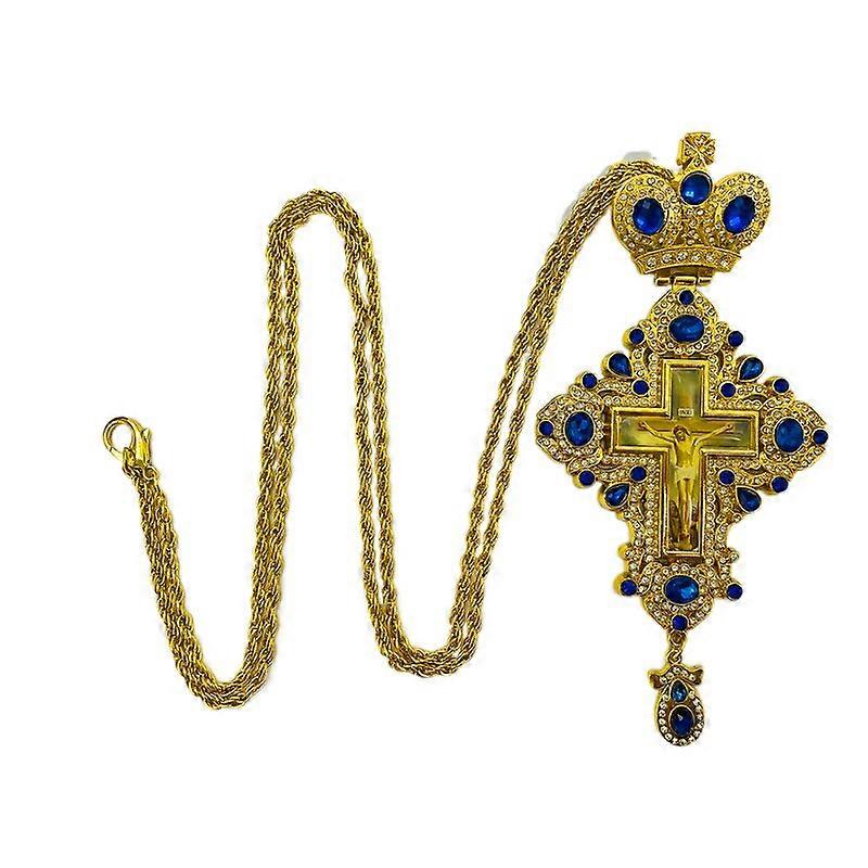 Croce Greco-Ortodossa Pettorale per Sacerdoti Croce Pettorale di Alta Qualità Pietra blu 7 inches
