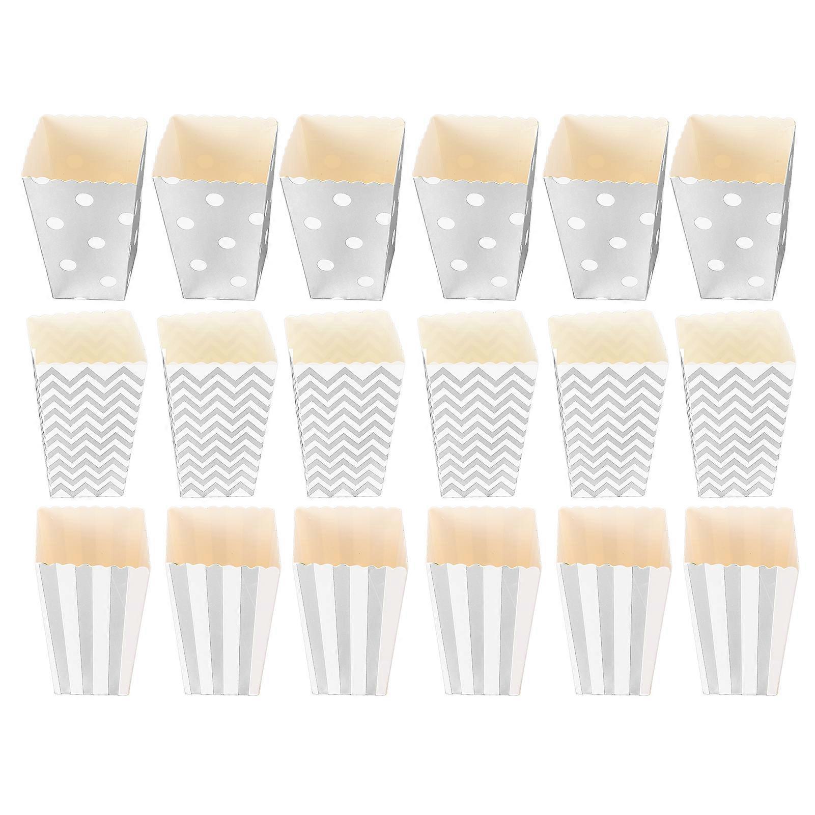 18pcs Popcorn Boxes Stripe Dots Wavy Pattern Safe NonToxic Paper Container for PartySilver