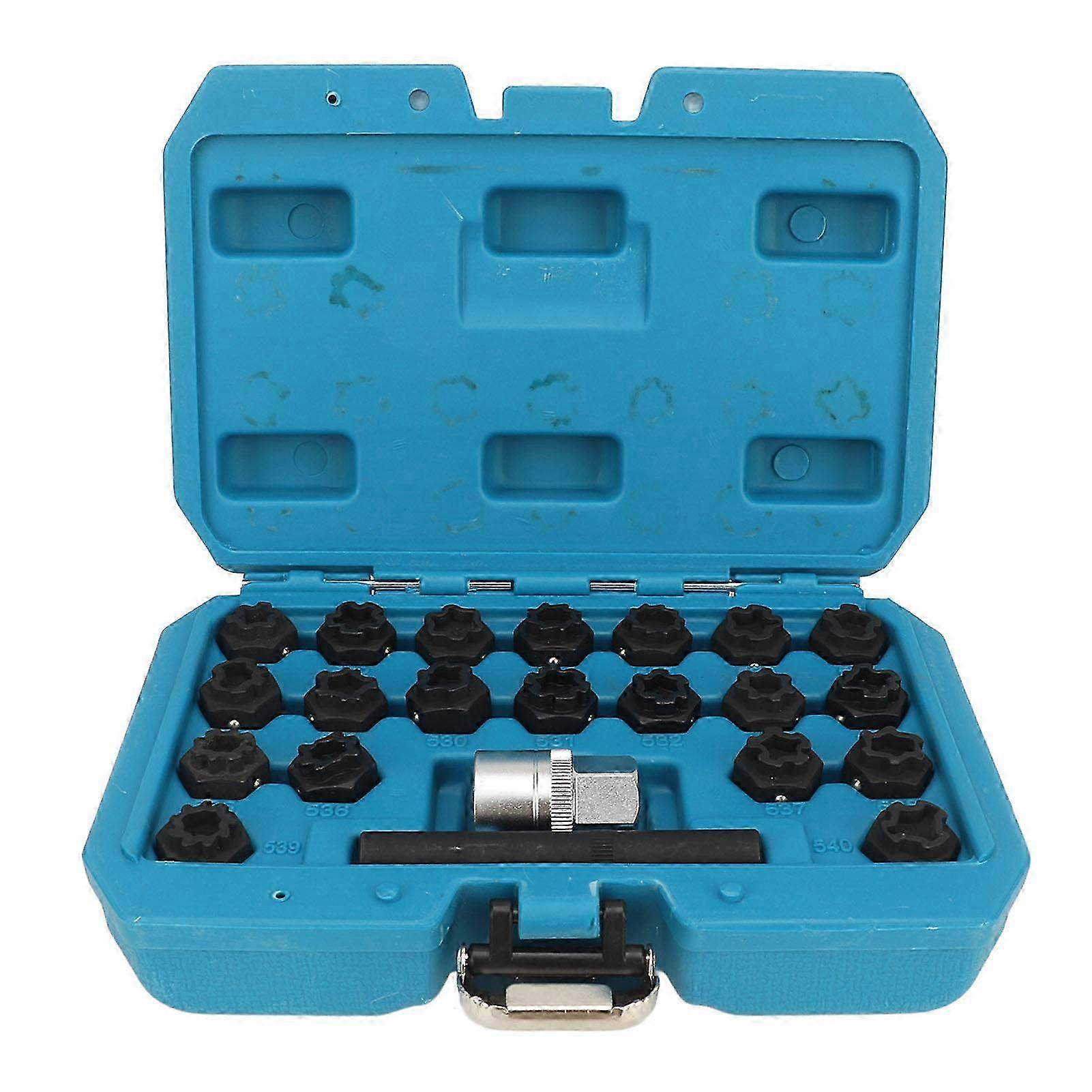 22pcs Wheel Lock Key Removal Kit Anti Theft Lug Nut Removal Tool With 1/2in Socket Adapter Equivalent to OEM T10313