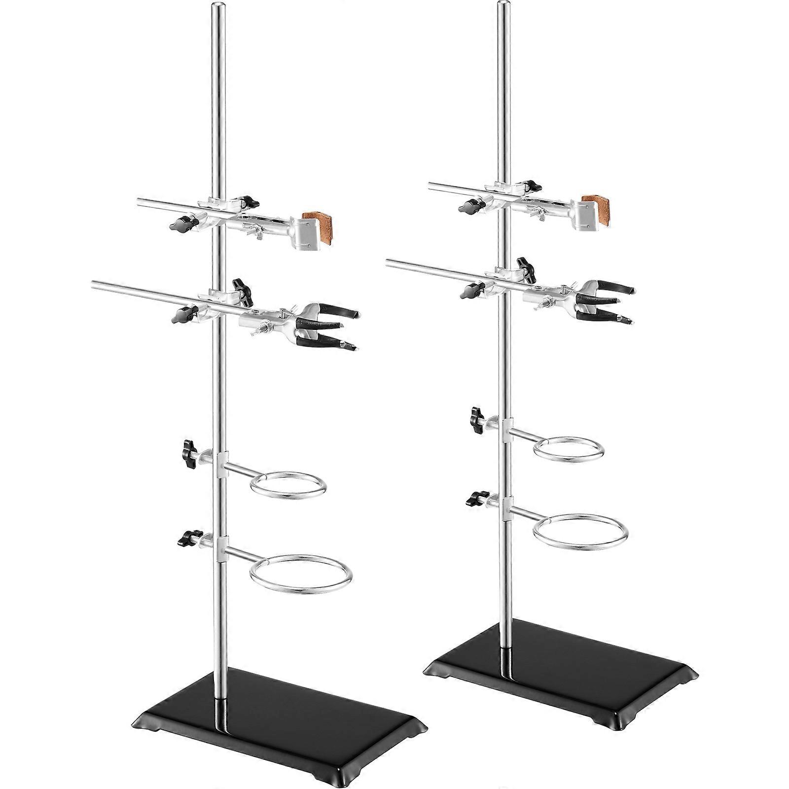 Support de support de laboratoire, 2 ensembles, support de laboratoire en acier tige de 23,6 po et base en fonte de 8,3 po x 5,3 po, comprend des pinces à flacon, des pinces à burette et des pinces transversales