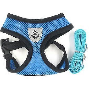 1pcs Breathable Mesh Small Dog Pet Harness And Leash Set Puppy Cat Vest Harness Collar For Chihuahua Pug Bulldog Cat (m2.5-4kg, Blue)