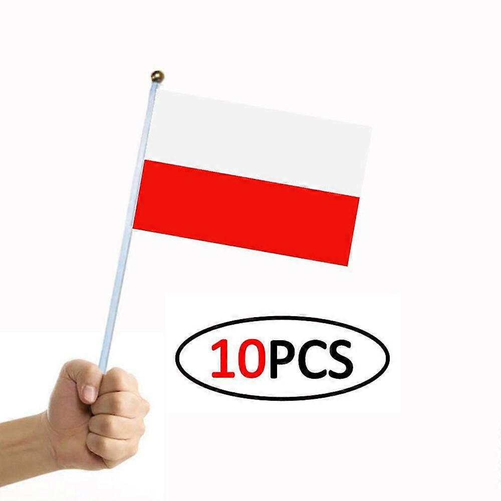 10pcs/set Poland Handflag Banner Hand Held Plastic Pole The Polish National Mini Flag Celebration Ceremony Accessories