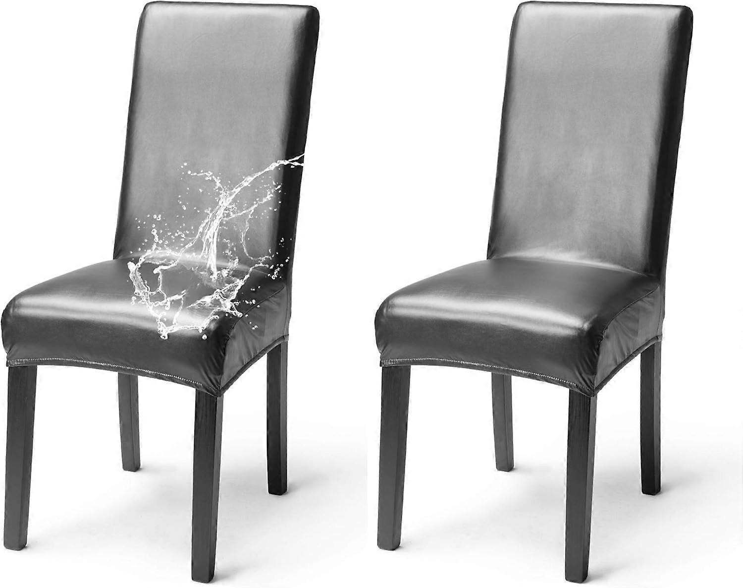 2-delad stolsöverdrag Konstläder Vattentät Elegant Stretch Stolsöverdrag Hög rygg Matsal Bankett, Svart