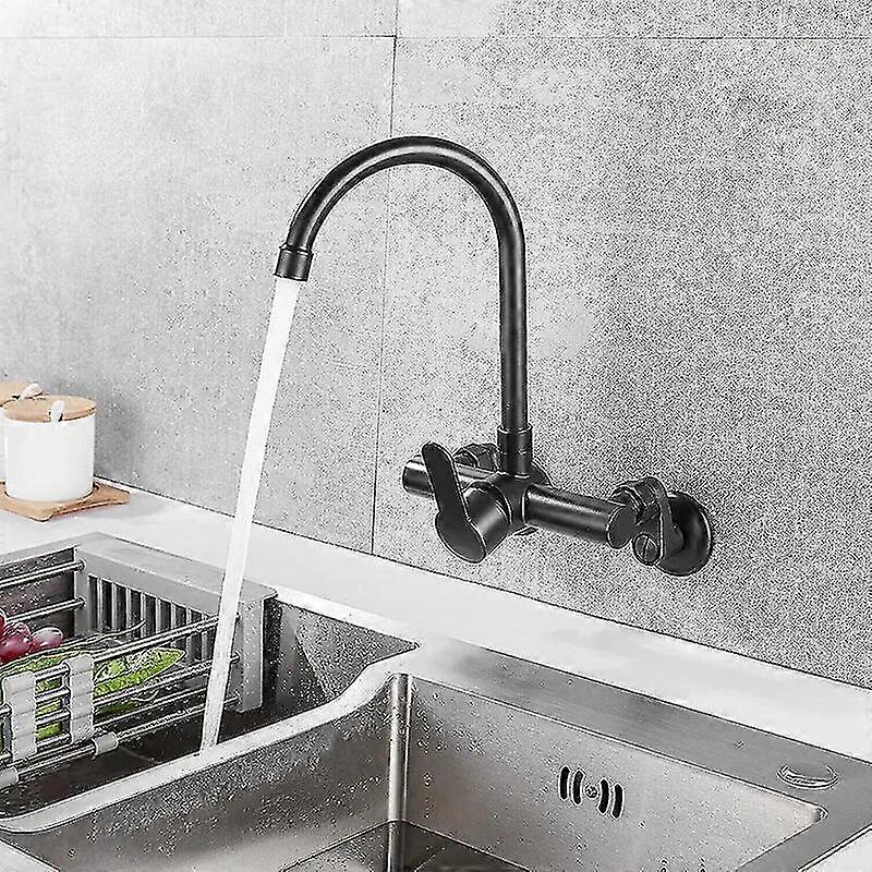 صنبور حوض مطبخ أسود تجاري رائع مثبت على الحائط مع رشاش، صنبور خلاط حوض من الفولاذ المقاوم للصدأ، صنبور غسيل مع سحب للأسفل
