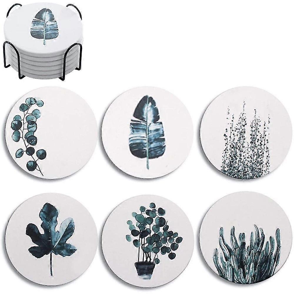 6pcs Coasters For Drinks,absorbent Coasters With Holder,holiday Party