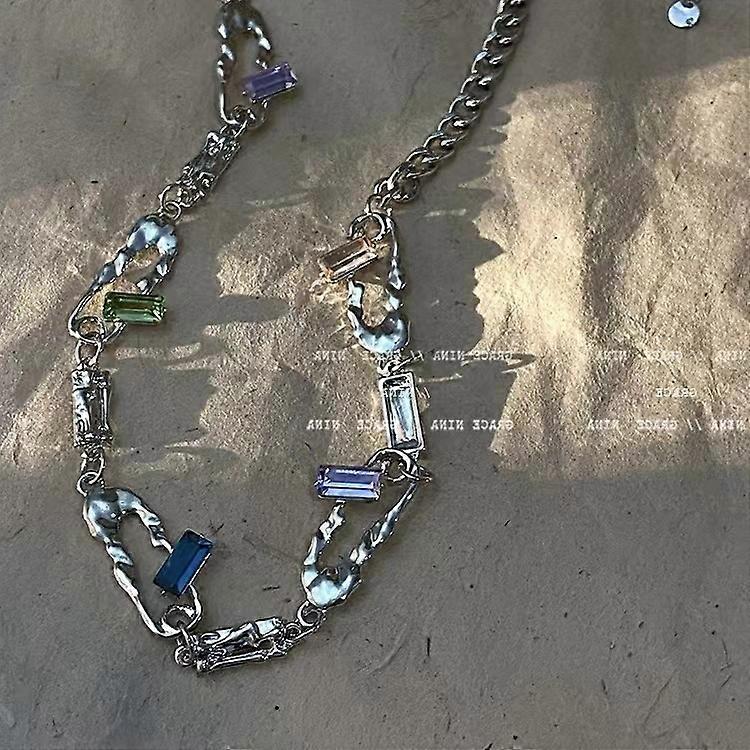 Colored Crystal Paperclip Pendant  Necklace