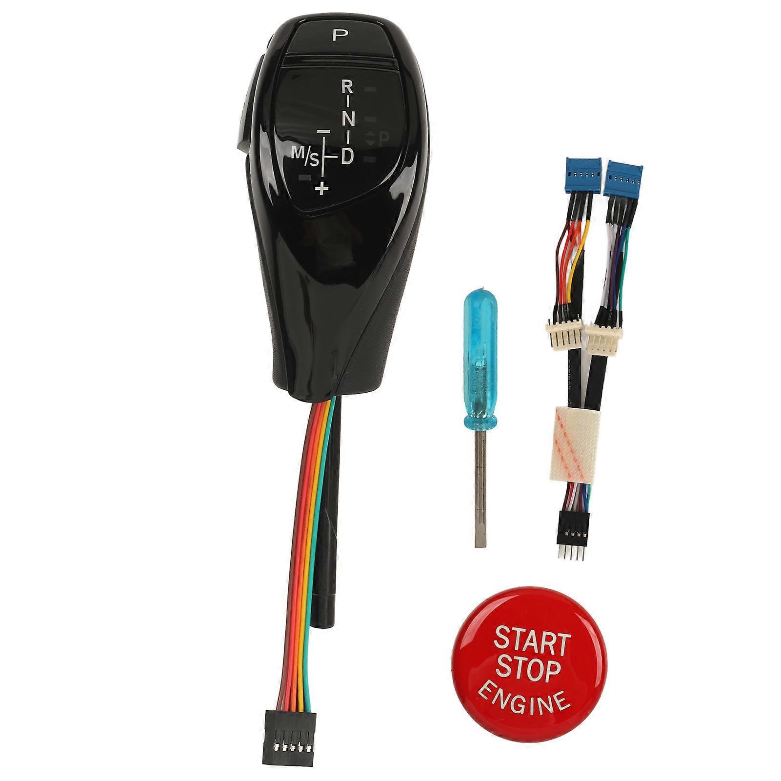 LED Automatik Schaltknauf Daumen Typ Rot Start Knopf Automatik Schaltknauf Nachrüstsatz für 6er E63 Vorfacelift glänzend schwarz