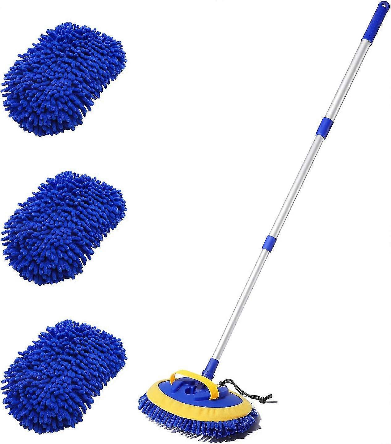 2'si 1 Arada Araba Yıkama Paspas Mitt 45 "Uzun Saplı Şönil Mikrofiber Araba Yıkama Tozu Fırçası Uzantısı