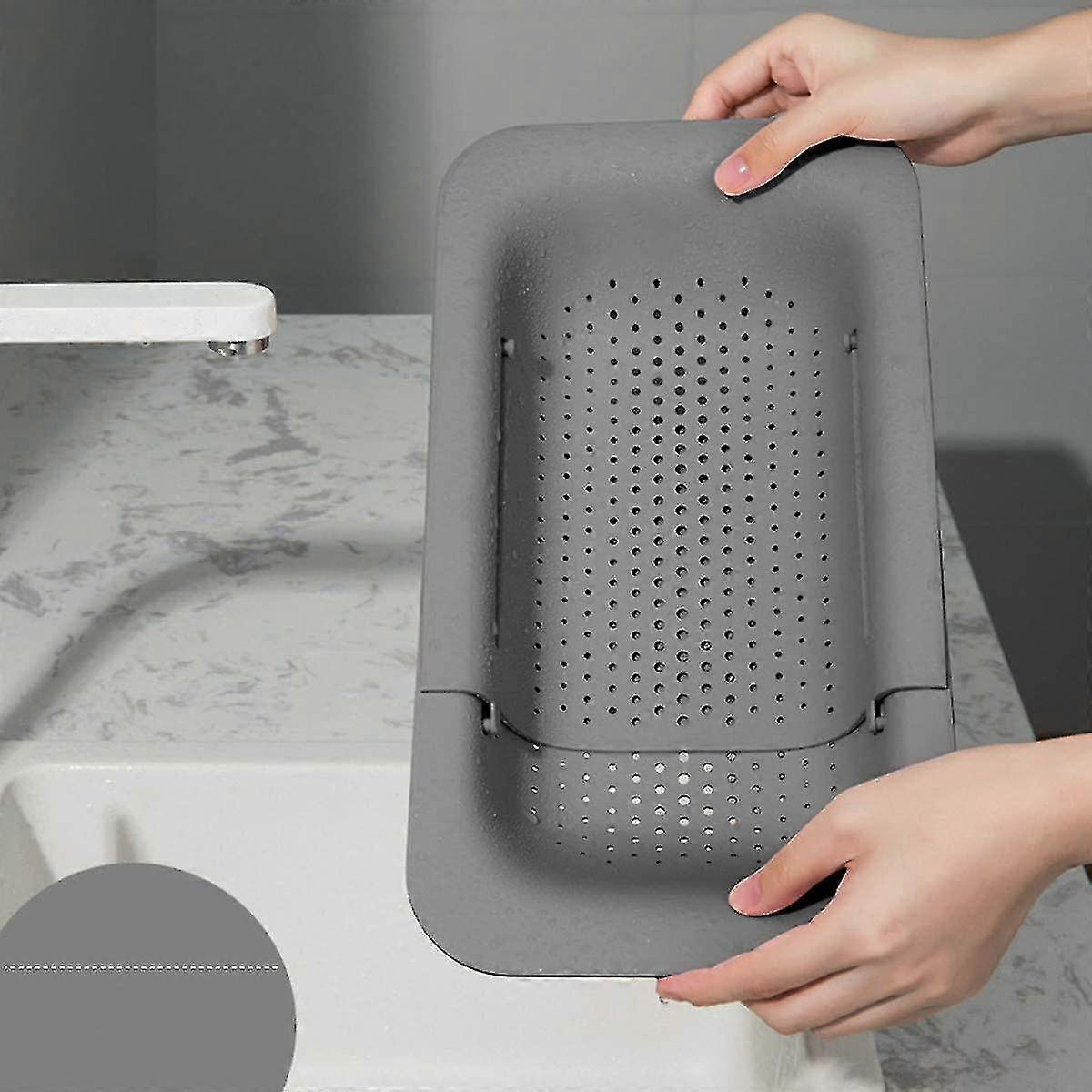 Sink Strainer Rack Multifunctional Kitchen Storage Rack Adjustable Sink Drain Shelf(grey)