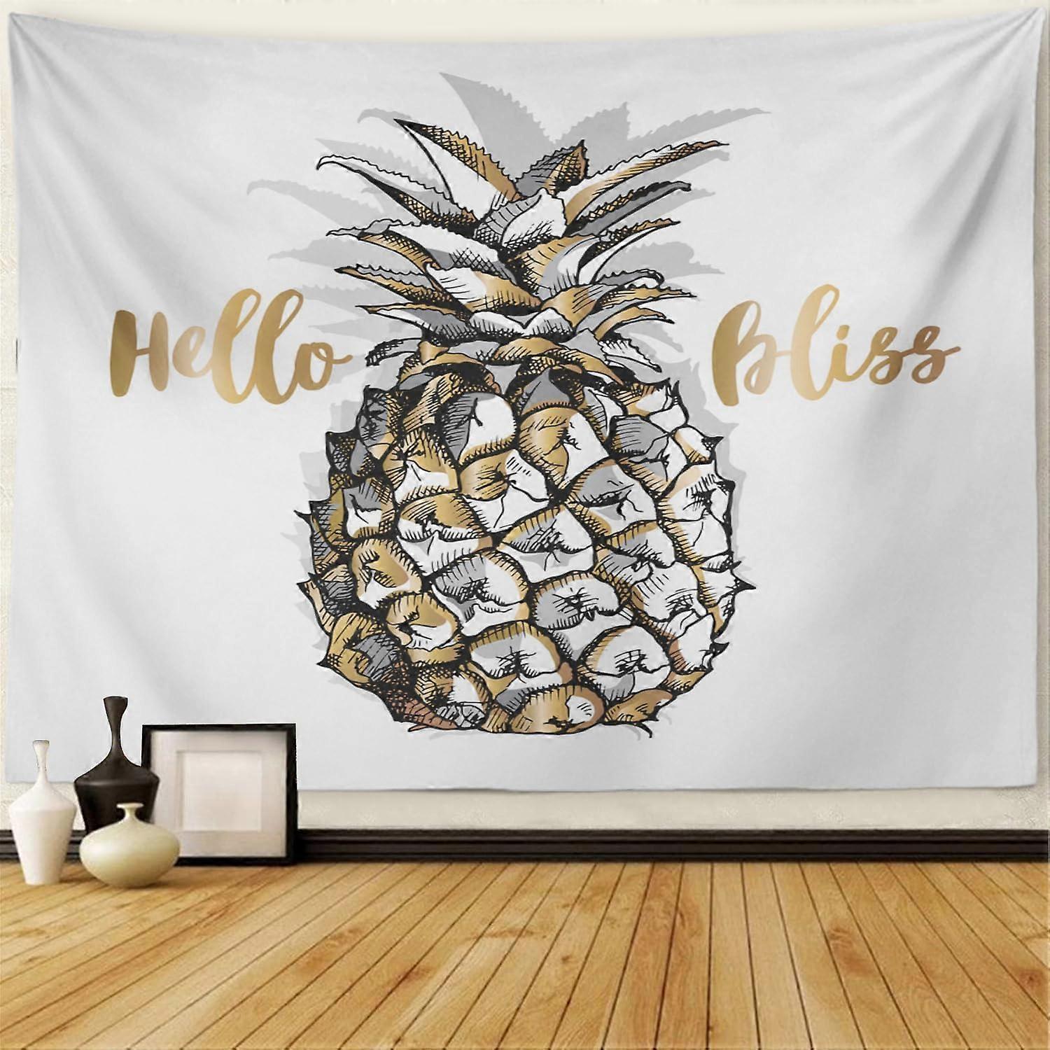 نسيج حائط ذهبي أبيض ذهبي أناناس فاكهة خط أبيض فضي رسم رسم معدني منسق حائط معلق على الحائط ديكور نسيج لغرفة نوم المعيشة رو