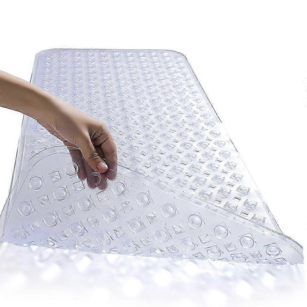 浴槽シャワーマット35 x 16インチ滑り止め特大浴槽マット(吸盤付き)、洗濯機で洗えるバスルームマット(排水穴付き)、クリア