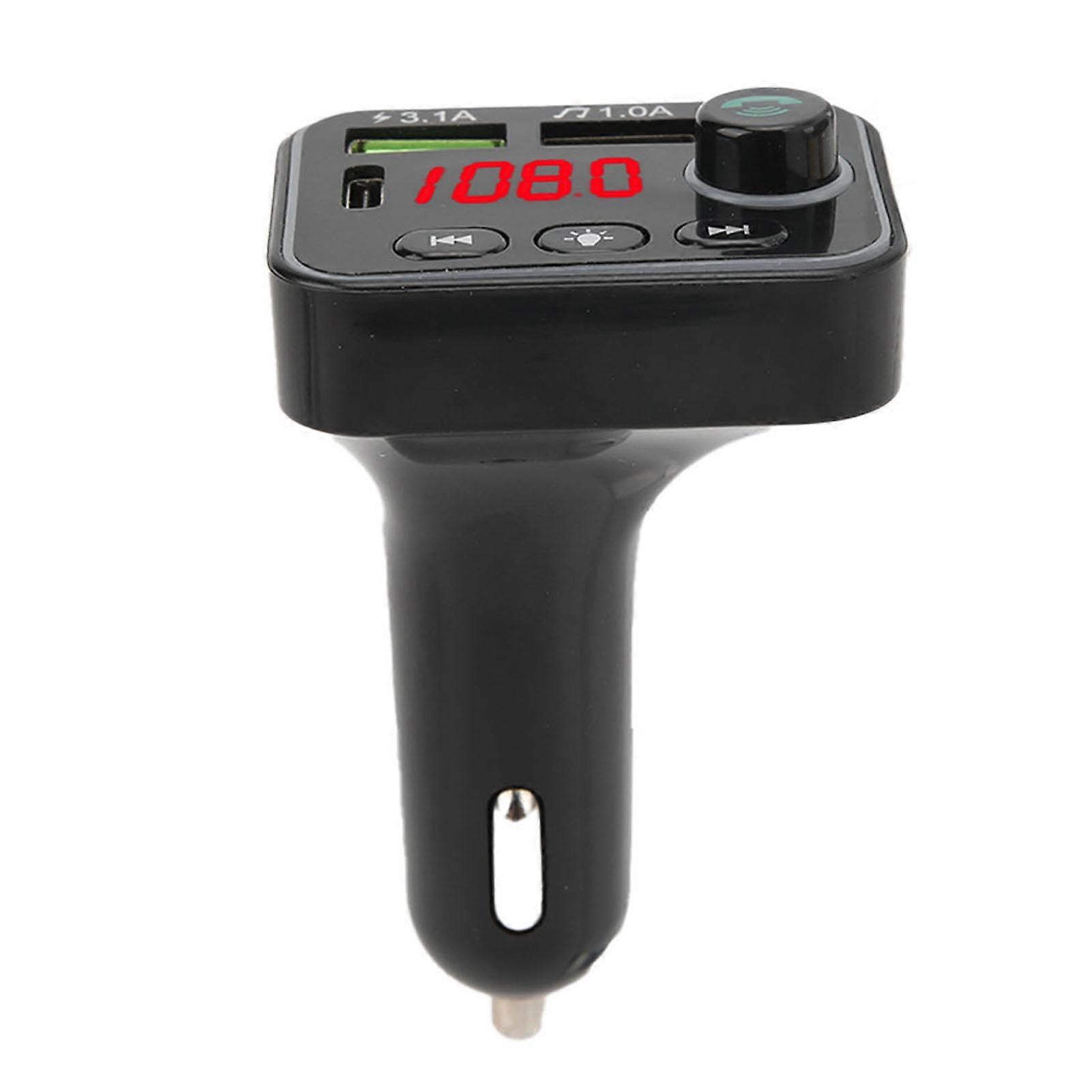 Bluetooth 5.0 FM Transmitter MP3 Player Phone Charger Battery Voltage Detection with Colorful Atmospheres Light