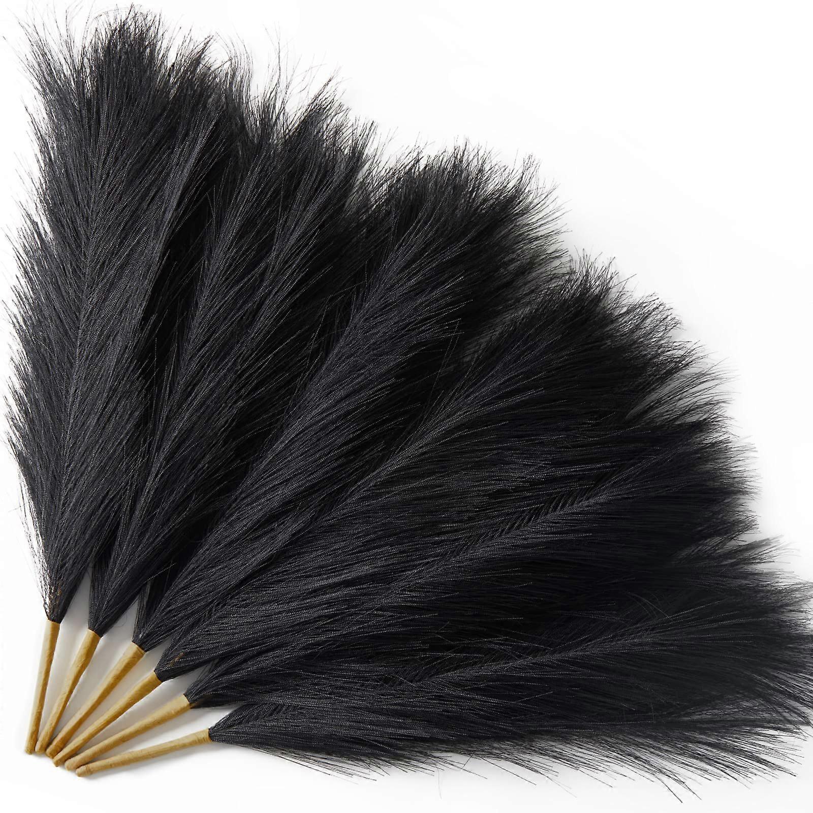 5 Branches of Black Artificial Pampas Grass Reed Feather Flowers