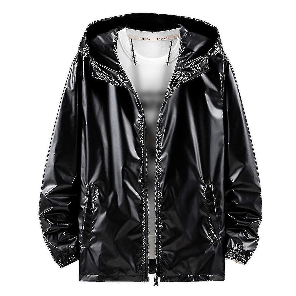 Mens Shiny Waterproof Hooded Jacket