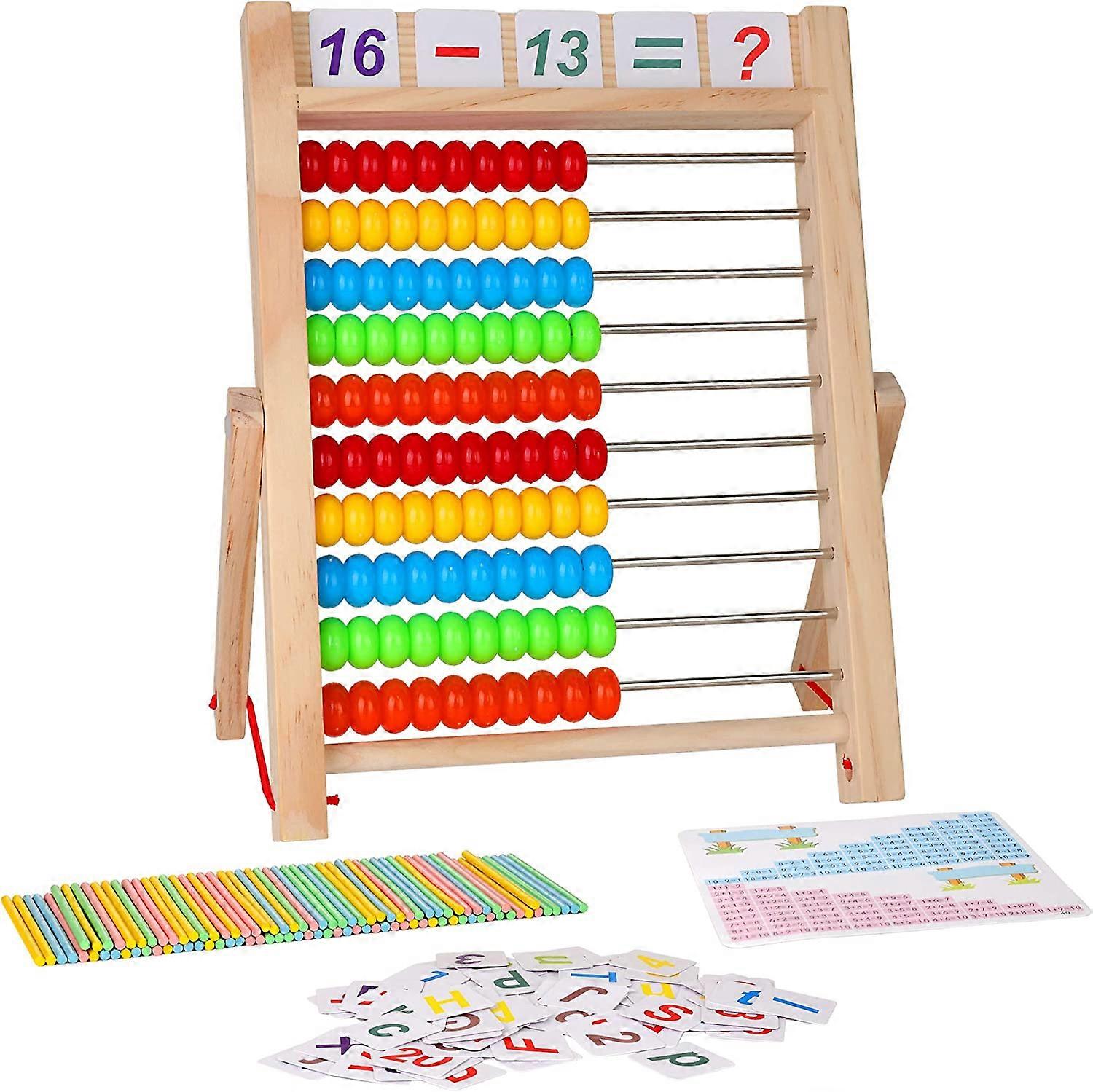 Primary School Slide Ruler, Counting Frame with Beads/Counting Sticks/English Numbered Alphabet Cards, Educational Toy Gift for Ages 2 and Up