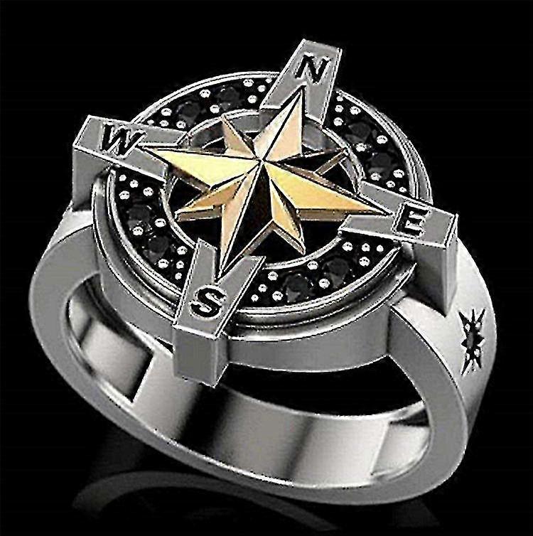 Gold And Silver Mixed Cross Compass Ring - Punk Cross Compass Ring