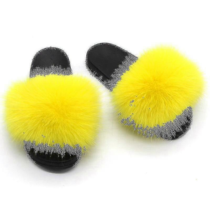 شبشب فرو ثعلب للنساء - شبشب فرو مريح مفتوح الأصابع للاستخدام الداخلي والخارجي