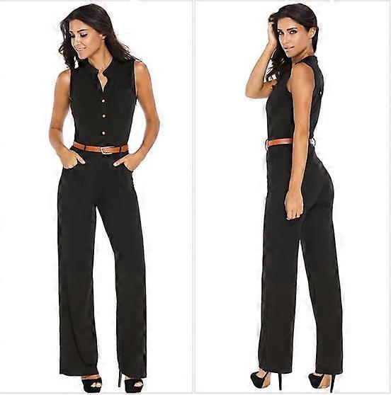 Plus Size Femmes Noir Décontracté Sans Manches Jambe Large Jumpsuit Jumpsuit Jumpsuit Beltless