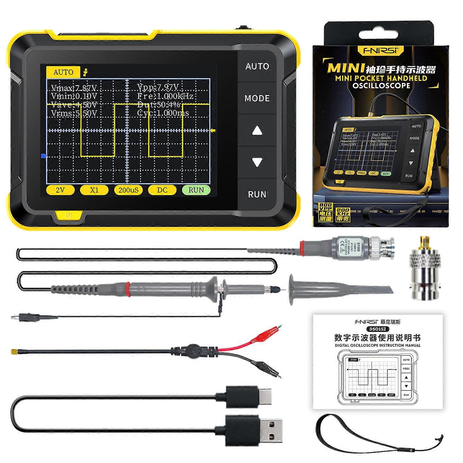 DSO152 Handheld Digital Oscilloscope 2.5MSa/s 200KHz Analog Bandwidth PWM Square Waves One Button Auto Adjust 2.8 Inch
