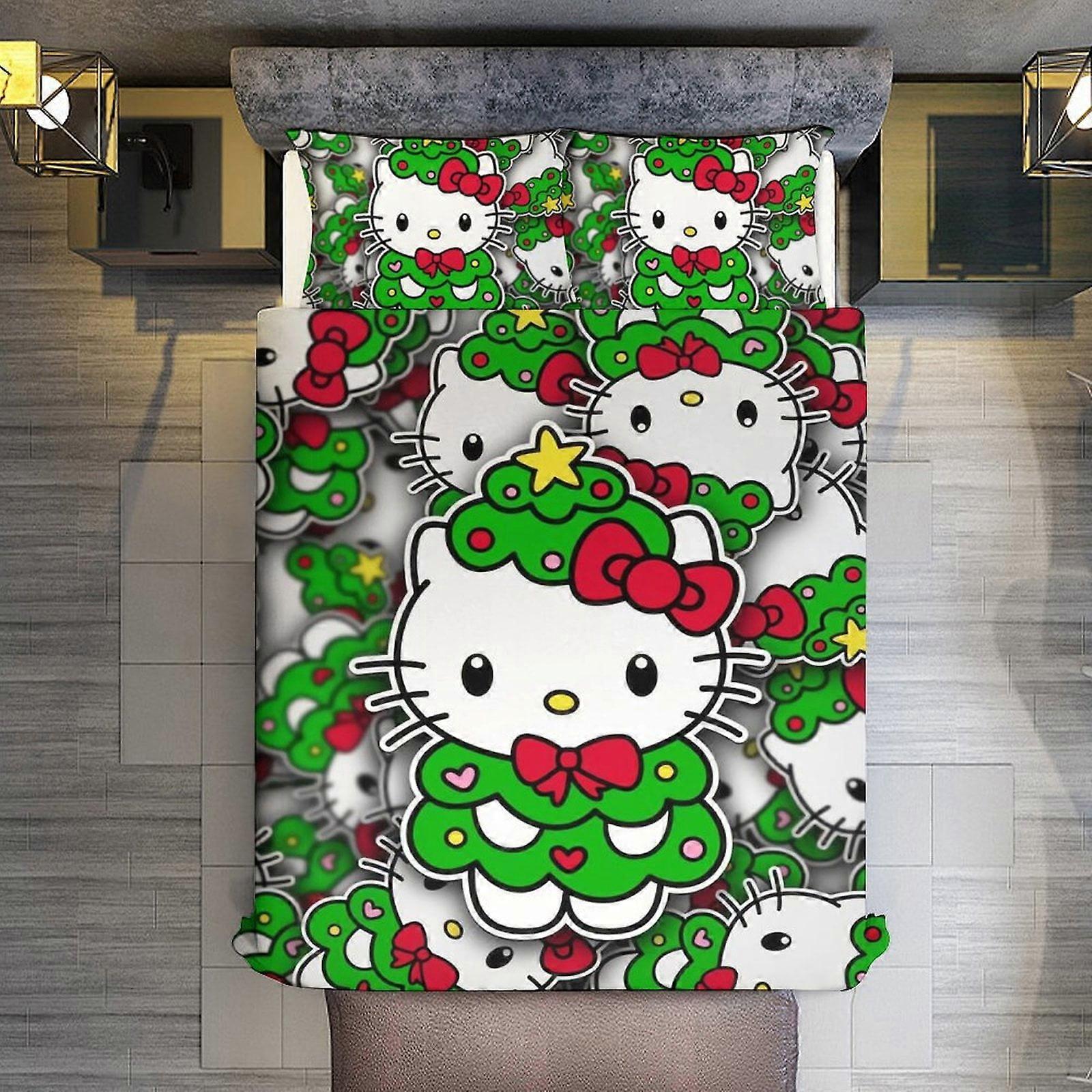Bedding set WY18 Hello Kitty1 3 Pieces Duvet Cover Set Full Size Super Soft Fade Resistant Microfiber 1 Cover with Zipper and 2 Pillowcases ZA18